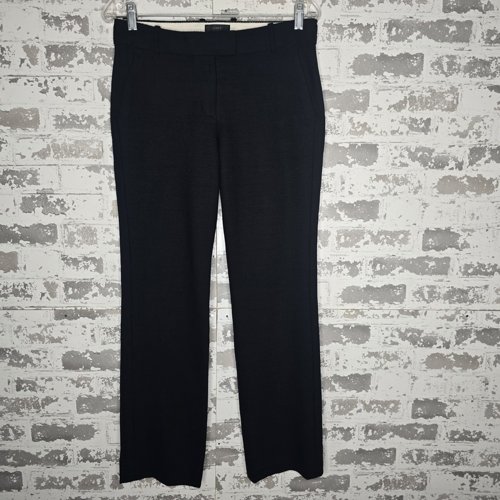 J Crew Pants Women 4 Black Campbell Trouser Wool Blend Stretch Straight Leg Flat